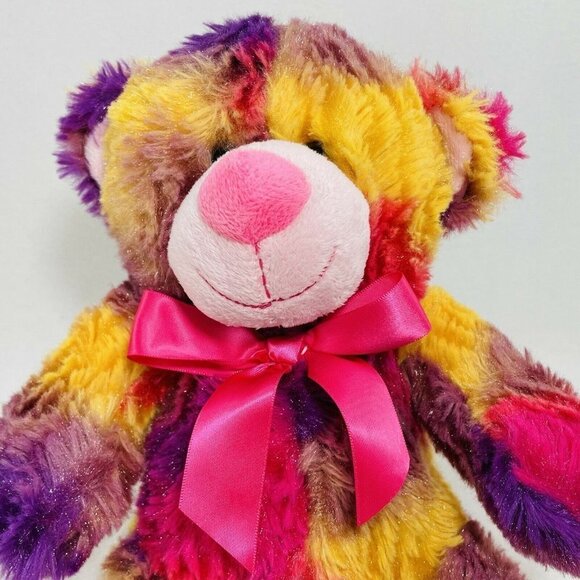Kellytoy Colorful LGBT Rainbow Bear Plush 10” Sitter Pink Bow Heart Love Smile - Picture 5 of 10